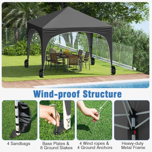 Costway 10 X 10 FT Pop up Canopy Tent Outdoor Easy Setup Sunshade with Wheeled Bag Blue/White/Gray