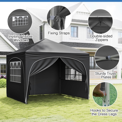 Costway 10 X 10 FT Pop up Canopy Tent Outdoor Easy Setup Sunshade with Wheeled Bag Blue/White/Gray