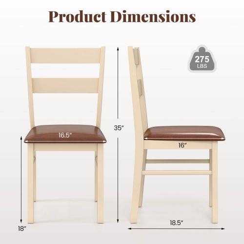 Costway Wooden dining chair set of 2/4 with rubber wood frame padded seat for kitchen