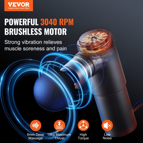 VEVOR Massage Gun Deep Tissue, Percussion Mini Muscle Massage Gun for Athletes - with 4 Speed Levels & 4 Massage Heads, 12V 2500mAh Batteries,