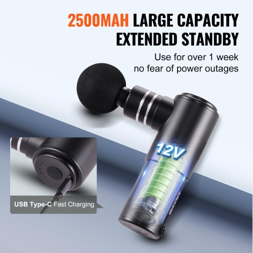 VEVOR Massage Gun Deep Tissue, Percussion Mini Muscle Massage Gun for Athletes - with 4 Speed Levels & 4 Massage Heads, 12V 2500mAh Batteries,