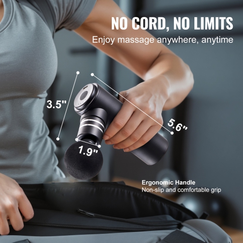 VEVOR Massage Gun Deep Tissue, Percussion Mini Muscle Massage Gun for Athletes - with 4 Speed Levels & 4 Massage Heads, 12V 2500mAh Batteries,