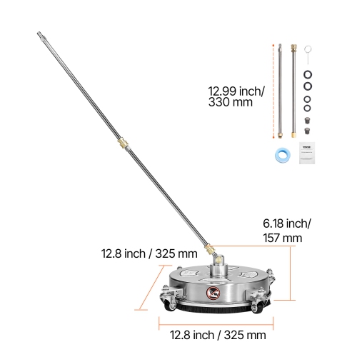 VEVOR 14" Pressure Washer Surface Cleaner, Stainless Steel Pressure Washer Attachments with 4 Wheels, 4000 Max PSI, 1/4 Quick Connector, 2 Spray