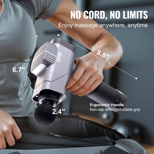 VEVOR Massage Gun Deep Tissue, Percussion Muscle Massager for Athletes - with 8 Speed Levels & 6 Massage Heads, 16V 2500mAh Batteries, Handheld