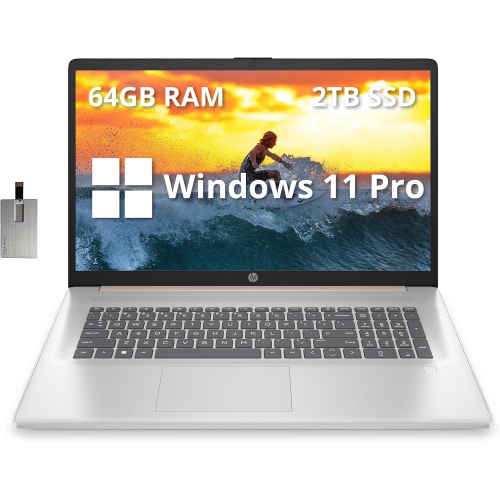 HP  Refurbished (Excellent) - 17.3" Fhd Laptop, Amd R5 5500U, 2Tb SSD, 64GB Ram, Amd Radeon Graphics, Fingerprint Reader, Numeric Pad, Win 11 Pro