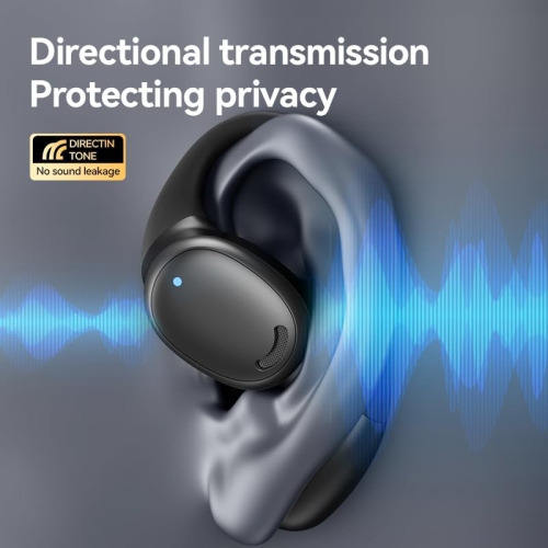 Open-back wireless Bluetooth earphones, waterproof and sweat-proof, sports earphones with built-in microphone, long-lasting comfort.