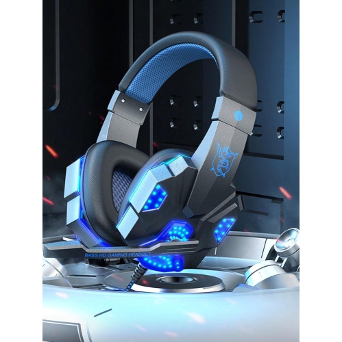 Bass HD Gaming Headset, Blue LED Light, Breathable Mesh Earmuffs, Surround Sound