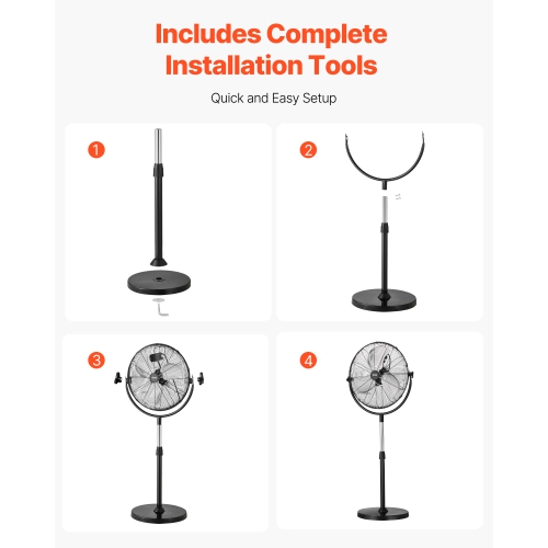 VEVOR 20 Inch Industrial Pedestal Fan, Standing Fan with 46.9 to 59.6 Inches Adjustable Height, Floor Fans with 3 Adjustable Speeds, High Power