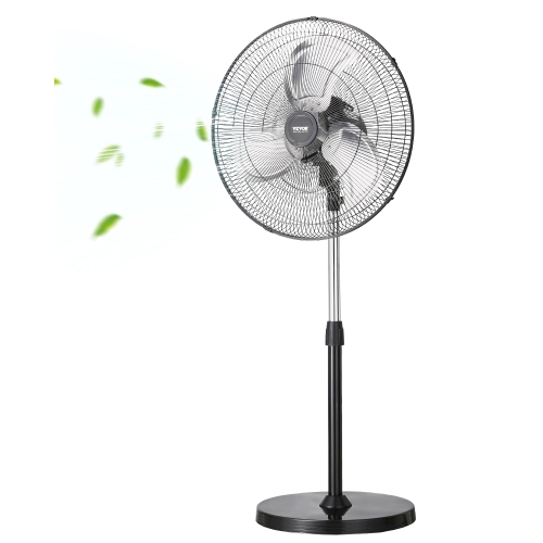 VEVOR 20 Inch Industrial Pedestal Fan, 90-Degree Oscillating Fan, Height Adjustable Standing Fans with 3 Adjustable Speeds, High Power Floor Fans for