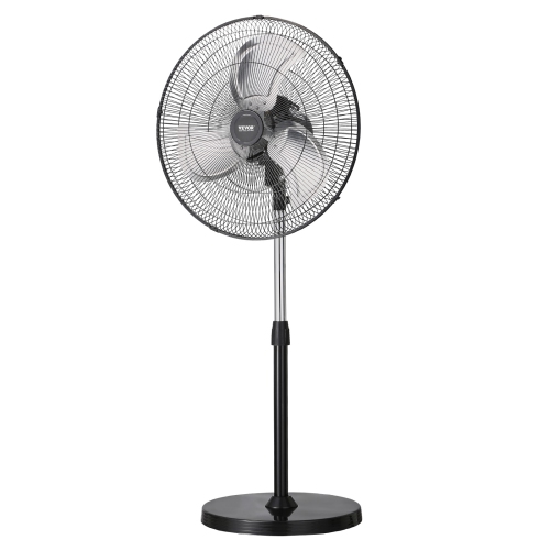 VEVOR 20 Inch Industrial Pedestal Fan, 90-Degree Oscillating Fan, Height Adjustable Standing Fans with 3 Adjustable Speeds, High Power Floor Fans for