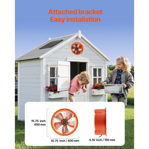 VEVOR 14 Inch Gable Mount Fan, Solar Power Attic Exhaust Fan with Adjustable Thermostat & Outer Mesh, 1300 CFM House Ventilator Cool Upto 1850 Sq.Ft,