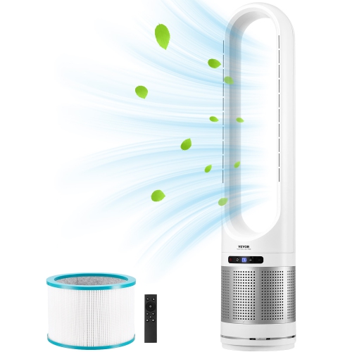 VEVOR  15.4Ft/s Tower Fan Bladeless, Velocity Floor Fan, 80° Oscillating 8-Speed Fans, 8H Timer, Standing Fans w H13 Hepa Filtration, Remote