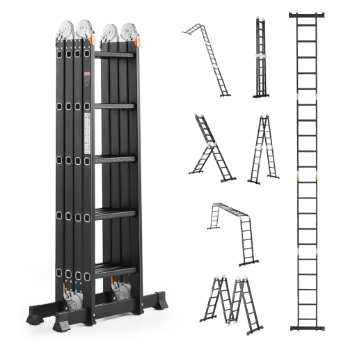 VEVOR 7-in-1 Multi-Purpose Folding Ladder, Tall Extension Step Ladder, A Frame 5 Step Telescoping Ladder, 19ft Reach Height Heavy Duty Adjustable
