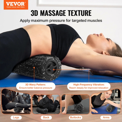 VEVOR 4-Speed Vibrating Foam Roller,Electric Massage Roller,16" Rechargeable 3D Texture, High Density EEP Foam Massager for Muscle Deep Tissue, Back