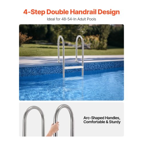 VEVOR 4-Step Swimming Pool Ladder, Handrails Stairs with Non-slip Steps, Stainless Steel Load Capacity 265 lbs, for 54 In Inground Pools with Mounted