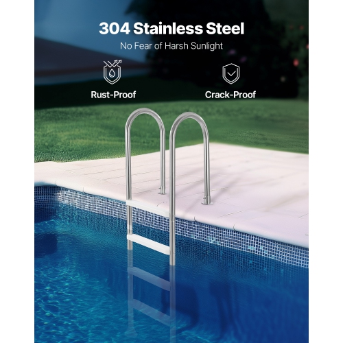 VEVOR 4-Step Swimming Pool Ladder, Handrails Stairs with Non-slip Steps, Stainless Steel Load Capacity 265 lbs, for 54 In Inground Pools with Mounted