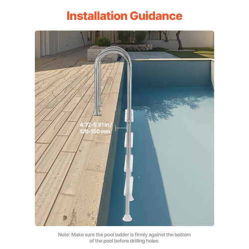 VEVOR 4-Step Swimming Pool Ladder, Handrails Stairs with Non-slip Steps, Stainless Steel Load Capacity 265 lbs, for 54 In Inground Pools with Mounted