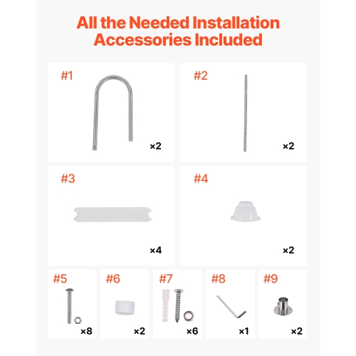 VEVOR 4-Step Swimming Pool Ladder, Handrails Stairs with Non-slip Steps, Stainless Steel Load Capacity 265 lbs, for 54 In Inground Pools with Mounted