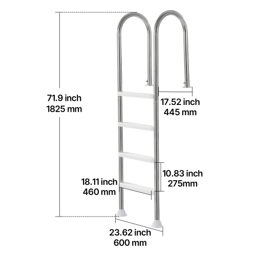 VEVOR 4-Step Swimming Pool Ladder, Handrails Stairs with Non-slip Steps, Stainless Steel Load Capacity 265 lbs, for 54 In Inground Pools with Mounted