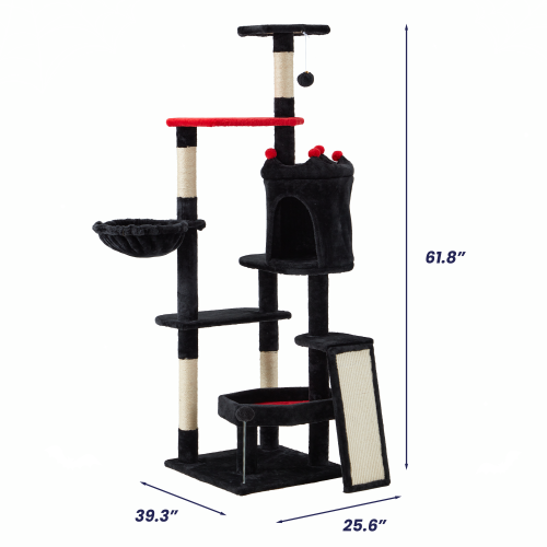 U-HOMY Gothic Cat Tree Tower 61.8" – Halloween-Themed Pet Furniture with Coffin Bed, Scratching Posts & Spider Ball, Multi-Level Playhouse for Indoor