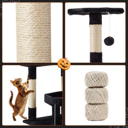 U-HOMY Gothic Cat Tree Tower 61.8" – Halloween-Themed Pet Furniture with Coffin Bed, Scratching Posts & Spider Ball, Multi-Level Playhouse for Indoor