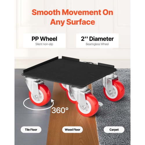 VEVOR 3474 lbs Furniture Dolly, Maximum Load, Furniture Movers with 5 360° Rotation Wheels, Carbon Steel Panel, Furniture Lift Slider for Appliances,