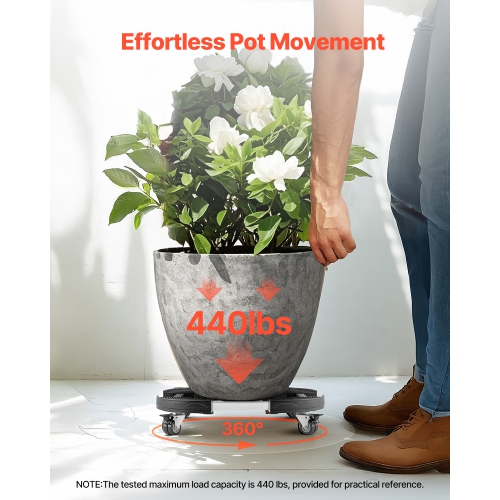 VEVOR Trash Can Dolly with 4 Lockable Wheels, 440lbs Capacity, 2 Packs Round Trash Can Roller Base, 15-22.8 in Adjustable, Heavy Duty,