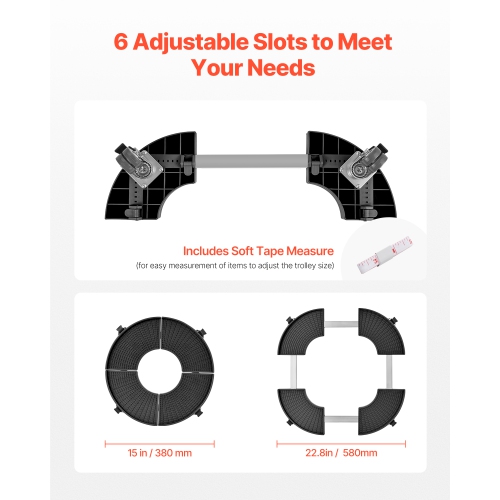 VEVOR Trash Can Dolly with 4 Lockable Wheels, 440lbs Capacity, 2 Packs Round Trash Can Roller Base, 15-22.8 in Adjustable, Heavy Duty,