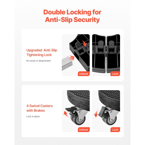 VEVOR Trash Can Dolly with 4 Lockable Wheels, 440lbs Capacity, 2 Packs Round Trash Can Roller Base, 15-22.8 in Adjustable, Heavy Duty,