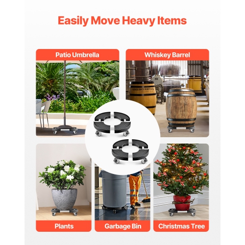 VEVOR Trash Can Dolly with 4 Lockable Wheels, 440lbs Capacity, 2 Packs Round Trash Can Roller Base, 15-22.8 in Adjustable, Heavy Duty,