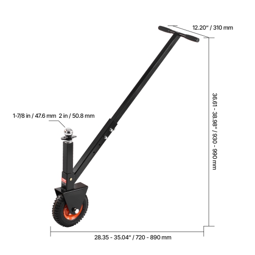 VEVOR 300lbs Trailer Dolly,Tongue Weight Capacity, 16.5 inch and 22 inch Height Adjustable, with 1-7/8 inch and 2 inch Balls, 8.5 inch Pneumatic