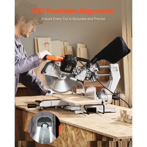 VEVOR Sliding Compound Miter Saw, 12-Inch Blade, 15 Amp Motor, 60-Tooth, Corded Double Bevel Sliding Miter Saw, LED Precision Alignment, Angle