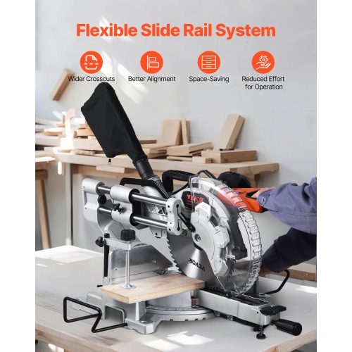 VEVOR Sliding Compound Miter Saw, 12-Inch Blade, 15 Amp Motor, 60-Tooth, Corded Double Bevel Sliding Miter Saw, LED Precision Alignment, Angle