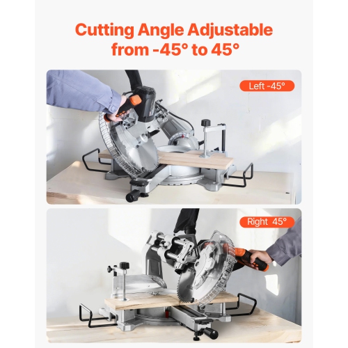 VEVOR Sliding Compound Miter Saw, 12-Inch Blade, 15 Amp Motor, 60-Tooth, Corded Double Bevel Sliding Miter Saw, LED Precision Alignment, Angle