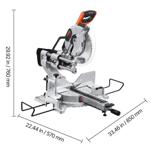 VEVOR Sliding Compound Miter Saw, 12-Inch Blade, 15 Amp Motor, 60-Tooth, Corded Double Bevel Sliding Miter Saw, LED Precision Alignment, Angle