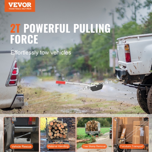 VEVOR Come Along Winch, 2 Ton Pulling Capacity, 12 ft Steel Cable, 2 Hooks, Heavy Duty Ratchet Power Puller Tool with Dual Gears, Automotive Hoist