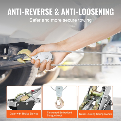 VEVOR Come Along Winch, 2 Ton Pulling Capacity, 12 ft Steel Cable, 2 Hooks, Heavy Duty Ratchet Power Puller Tool with Dual Gears, Automotive Hoist