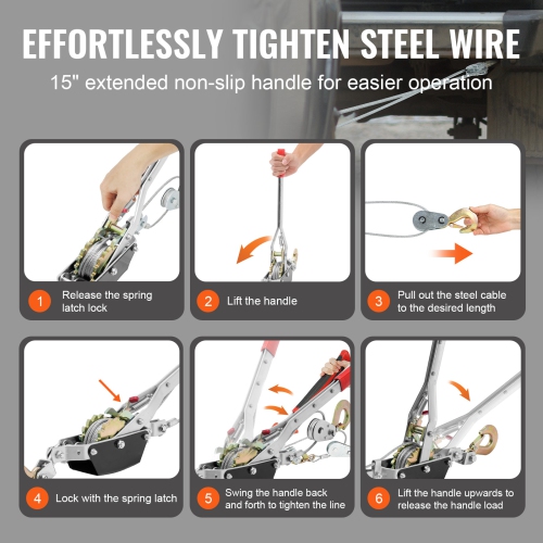 VEVOR Come Along Winch, 2 Ton Pulling Capacity, 12 ft Steel Cable, 2 Hooks, Heavy Duty Ratchet Power Puller Tool with Dual Gears, Automotive Hoist