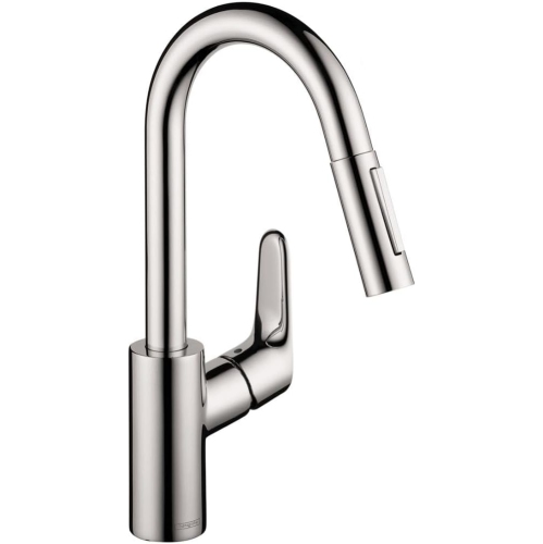 HANSGROHE  Focus Chrome Bar Kitchen Faucet, Kitchen Faucets With Pull Down Sprayer, Faucet for Kitchen Sink, Magnetic Docking Spray Head, Chrome