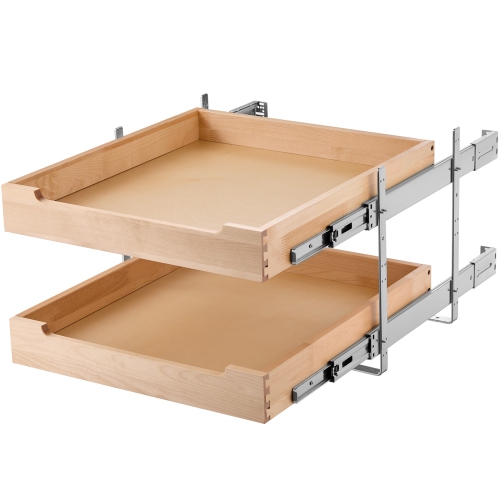 VEVOR 2 Tier Pull Out Cabinet Organizer, 20"W x 21"D Cabinet Drawer, Soft Close Slide out Shelf, Heavy-Duty Sliding Wood Drawer, Adjustable Base