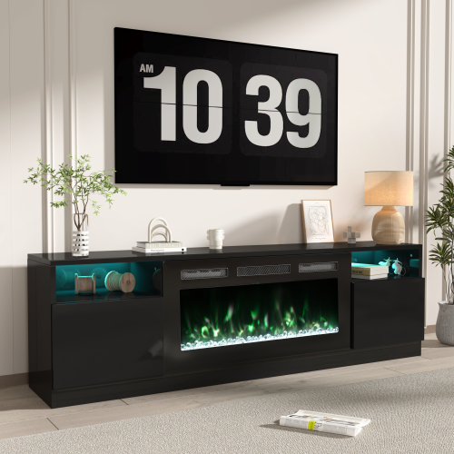 U-HOMY 70" Electric Fireplace TV Stand for TVs up to 80" - Modern Entertainment Center with Heater, Black Media Console for Living Room