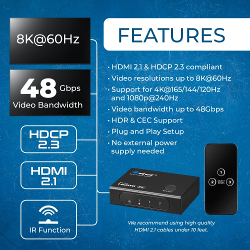 OREI 8K 3-port HDMI™ Switch