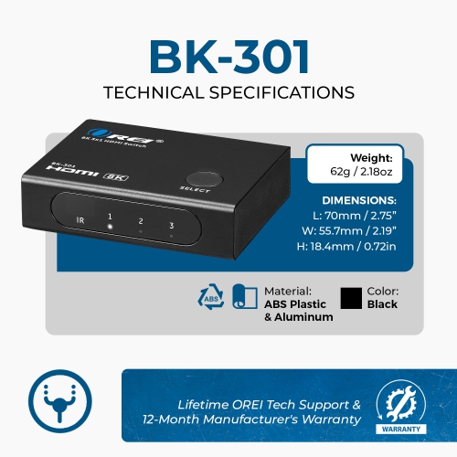 OREI 8K 3-port HDMI™ Switch