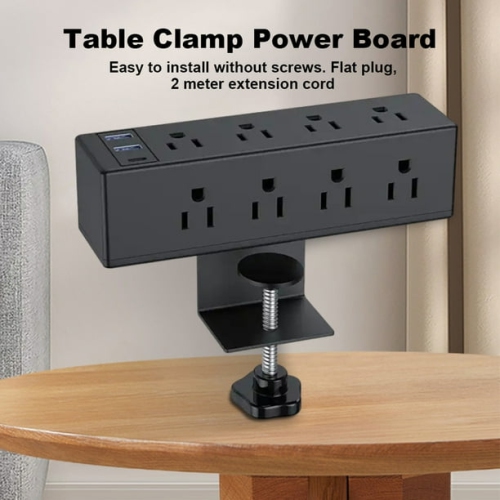 Barre d'alimentation/chargeur/port USB/pince de bureau verticale réutilisable - Noir