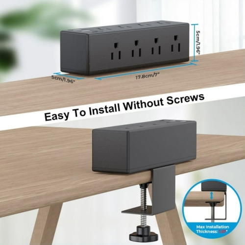 Barre d'alimentation/chargeur/port USB/pince de bureau verticale réutilisable - Noir