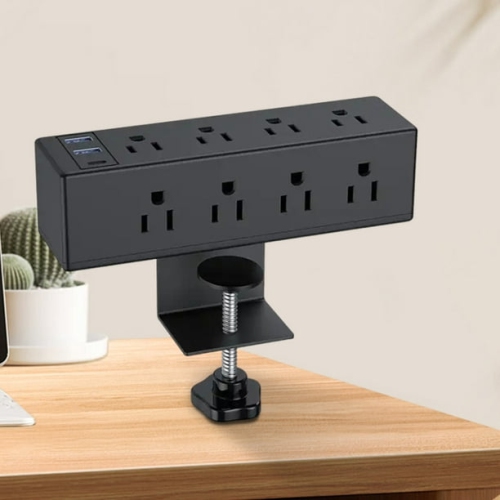 Barre d'alimentation/chargeur/port USB/pince de bureau verticale réutilisable - Noir