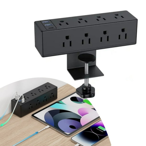 Barre d'alimentation/chargeur/port USB/pince de bureau verticale réutilisable - Noir