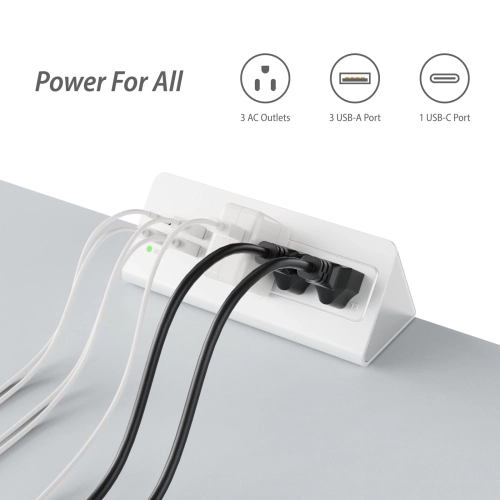 Tournez pour fixer votre bureau sans ouvrir le boîtier, le port USB-C à chargement rapide 20 W et 3 prises c.a., la station de chargement de