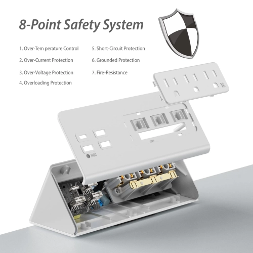 Tournez pour fixer votre bureau sans ouvrir le boîtier, le port USB-C à chargement rapide 20 W et 3 prises c.a., la station de chargement de