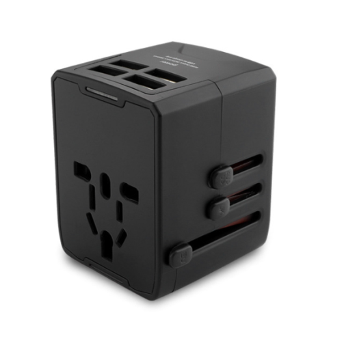 Universal plug adapter for global use, multi-function socket adapter - black